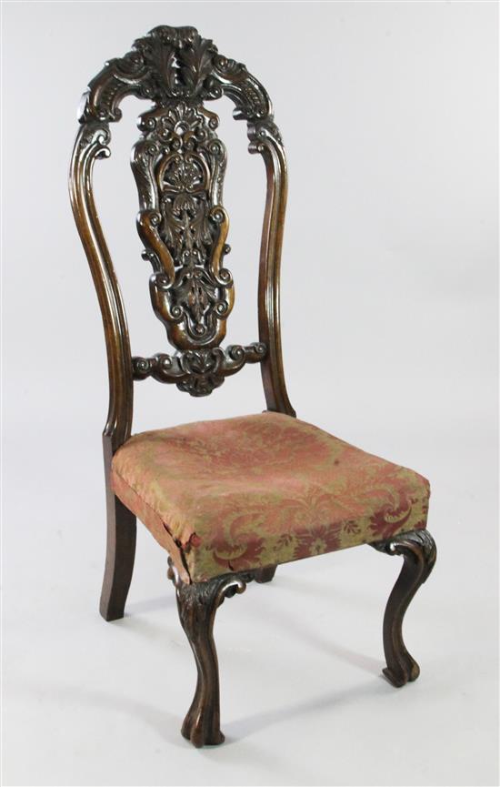 An 18th century Portuguese walnut side chair,